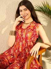 Women Orange Rayon Blend Ikat Printed Co-ord Sets-VCORD1038